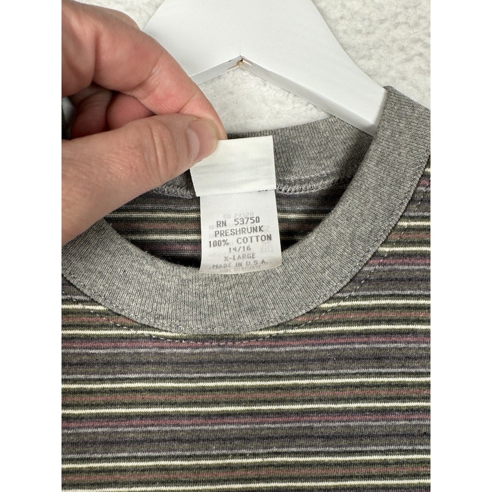Vintage 90s Sostanza Striped Shirt - XL 14/16 Youth - Gray Brown Yellow - Picture 4 of 11